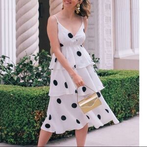OPT Polka Dot Ruffle Spaghetti Strap Tiered Midi Dress NWT XS